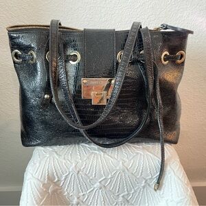 Jimmy Choo Ramona Black Snakeskin Leather Shoulder Bag